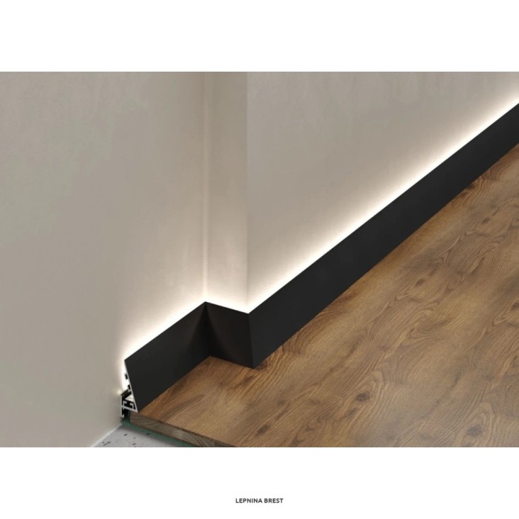 Микроплинтус Laconistiq Light (под подсветку) Черный анодированный 25х16х5х2450мм, 7 зажимов в комплекте