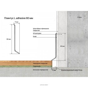 Плинтус алюминиевый LACONISTIQ Adhesive 80мм Черный матовый RAL9005. (80*10*2500мм) - 1