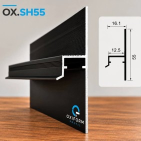 Плинтус с теневым зазором под подсветку OXIFORM Shadow OX.SH55, черный анод, рассеиватель в комплекте