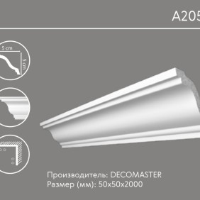 Карниз гладкий A 205 (плинтус потолочный)